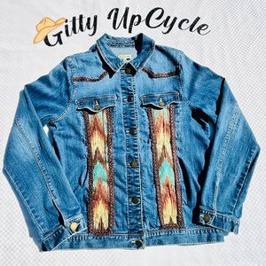 One of a Kind! Look good coming & going! Upcycled Western Jean Jacket